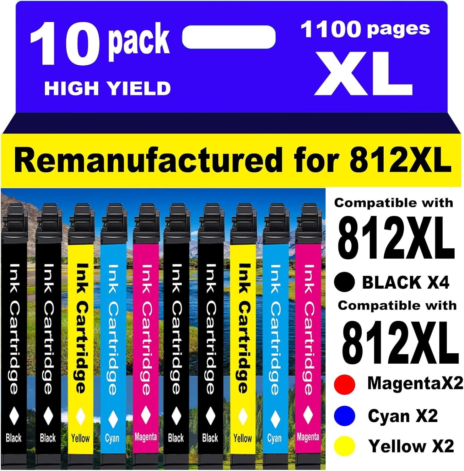 812XL Ink Cartridge 10 Pack for Epson WF-7840 WF-7820 WF-7310