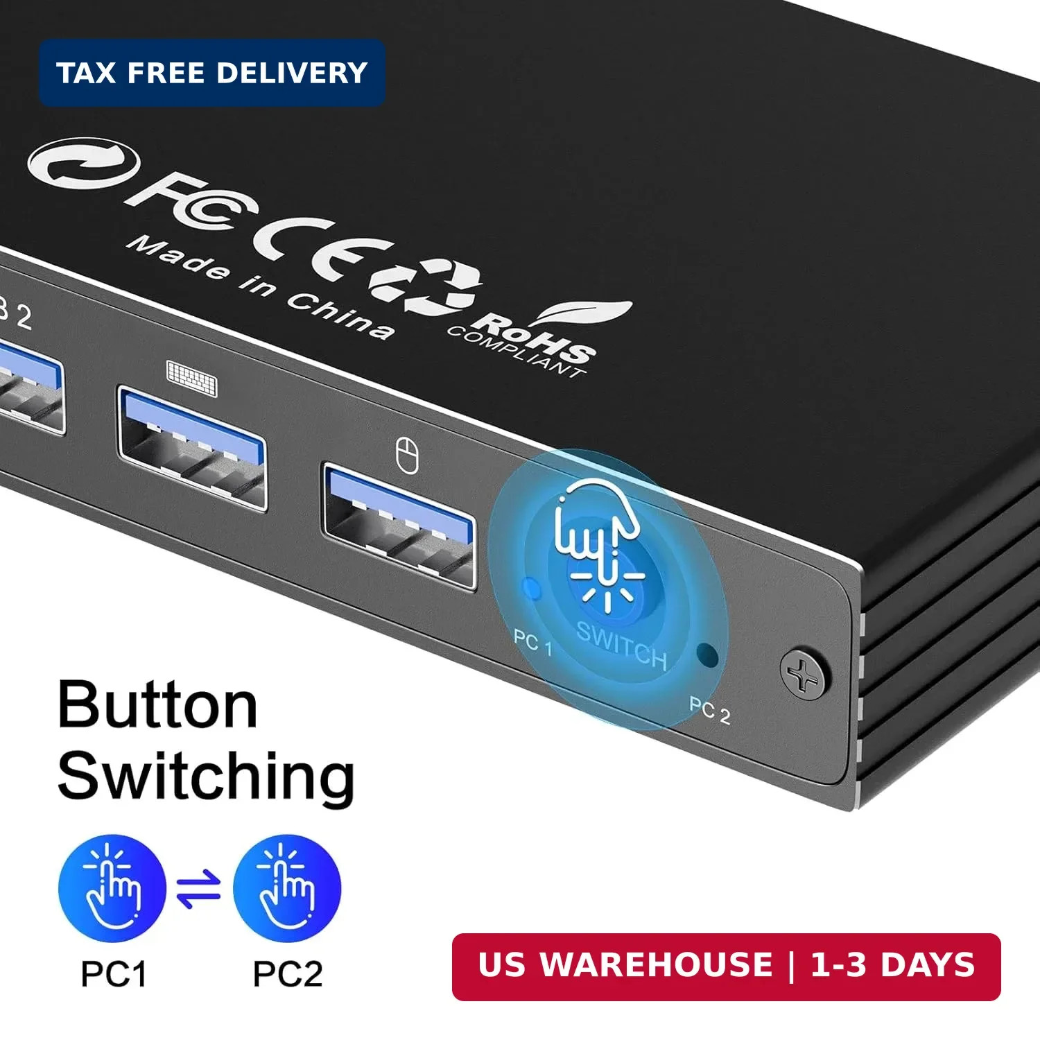 Plug and Play HDMI KVM Switch 1 Monitor for 2 Computers – USB 3.0 Enabled