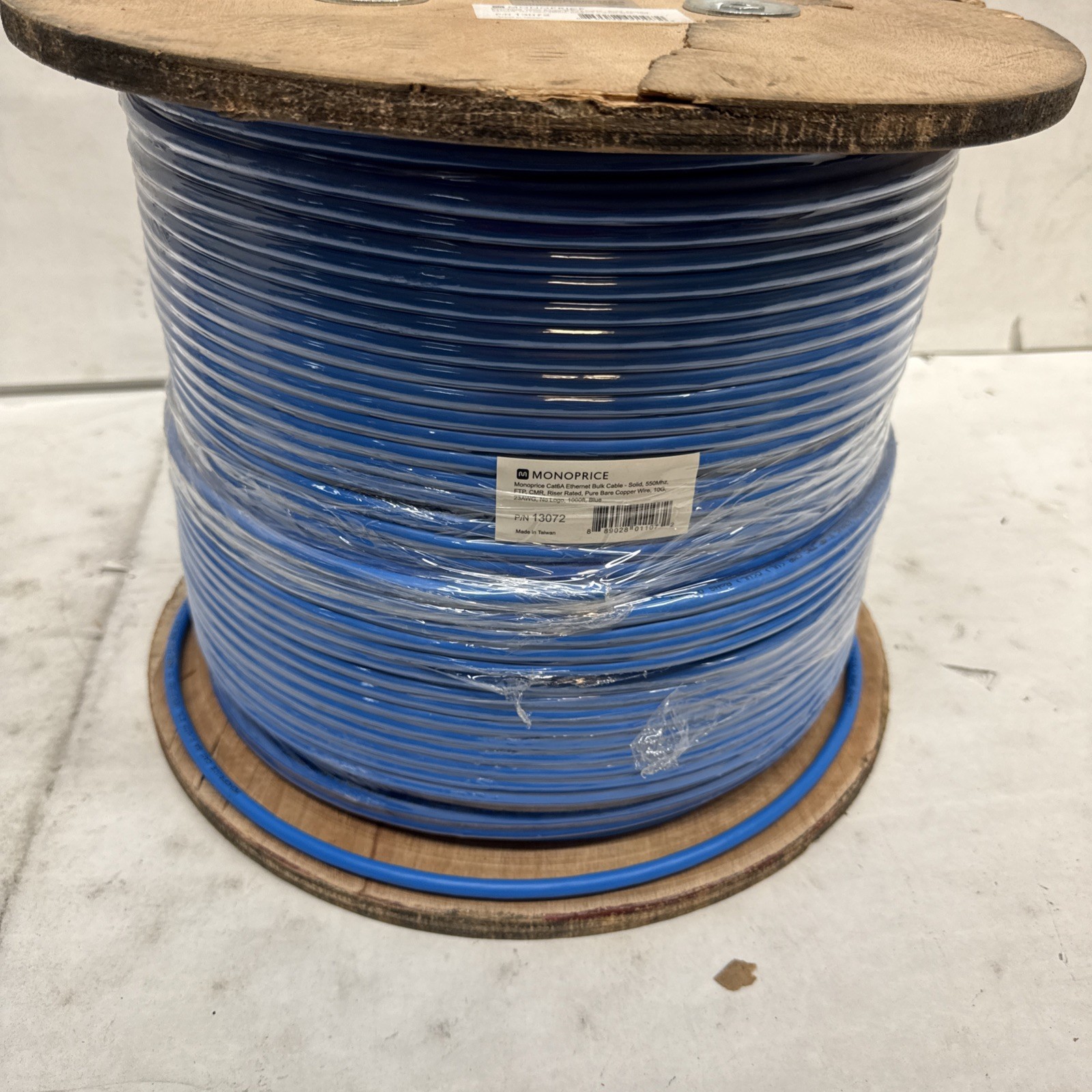 Cat6A Ethernet Bulk Cable Network Solid FTP CMR Riser Rated 23AWG 1000ft Blue