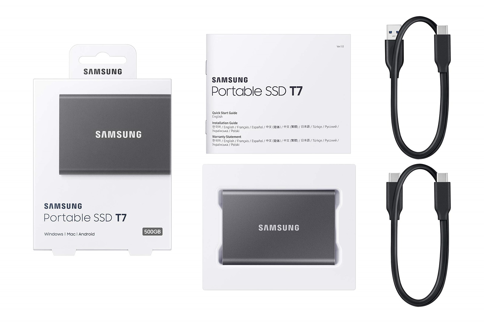 SAMSUNG Portable SSD T7 2TB USB 3.2 External Solid State Drive Gray (MU-PC2T0T)