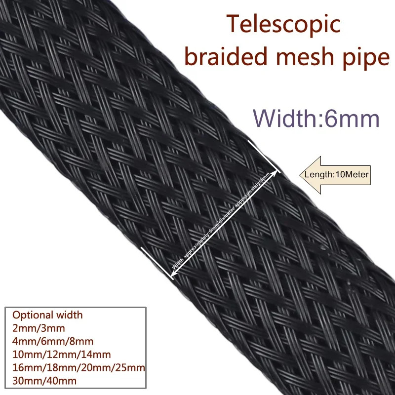 10M Black Braided Cable Sleeving PET Nylon Wrapping Cable Casing Cable Sleeves W