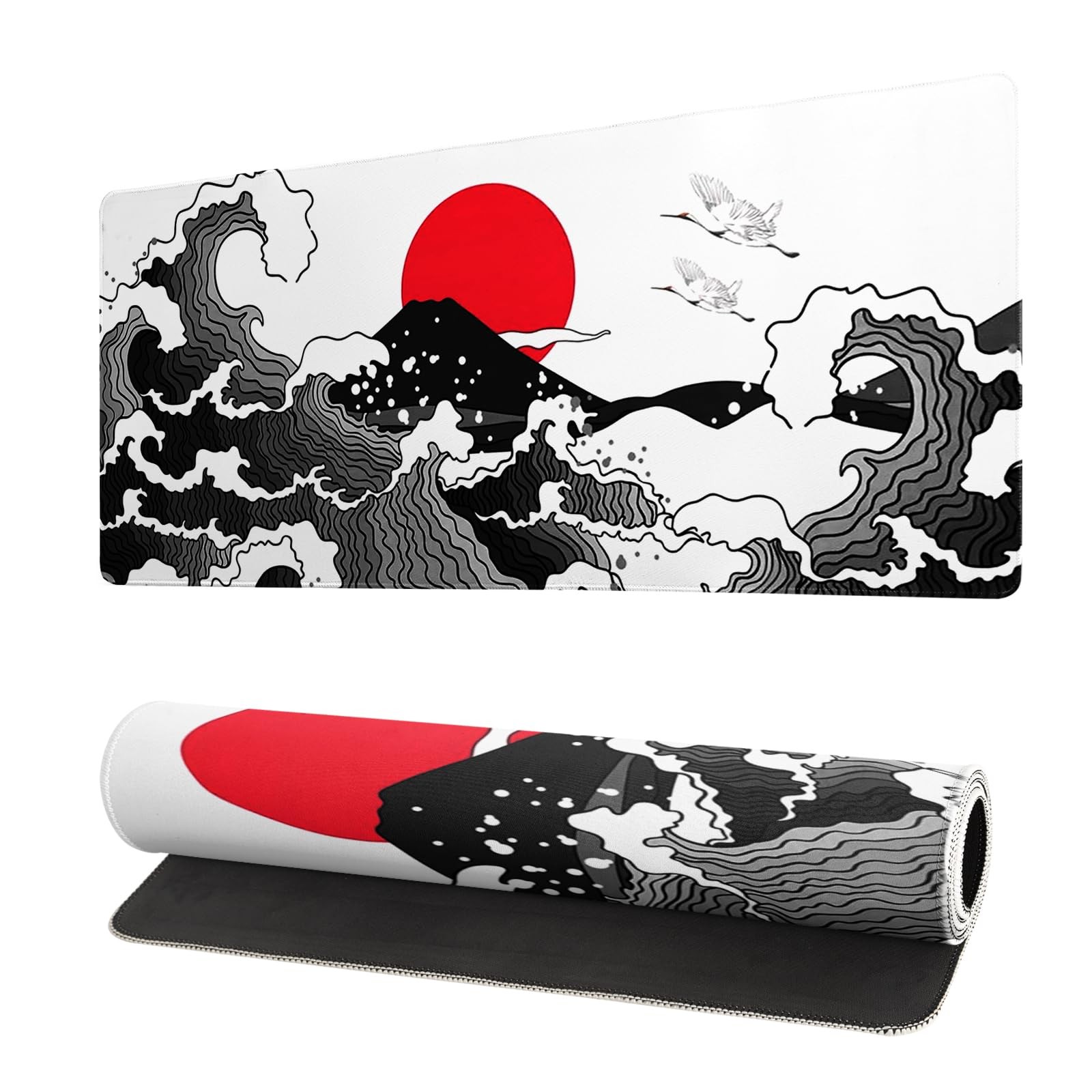 Japanese Red and Black Wave Gaming Mouse Pad Extended Large Mouse Mat Desk Pa…