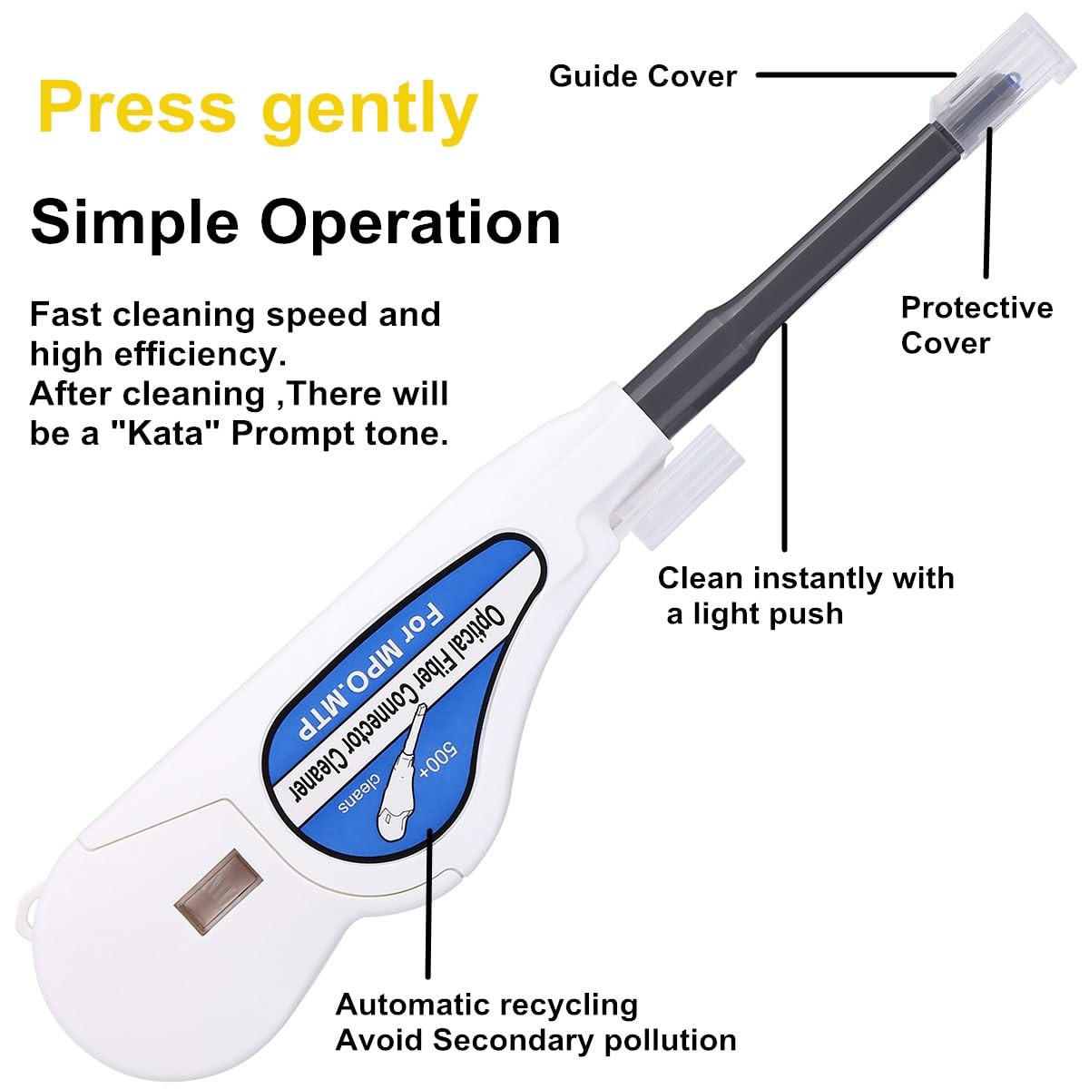 White MPO/MTP Fiber Optic Cleaner Over 500 Cleans Endface Connector Tool