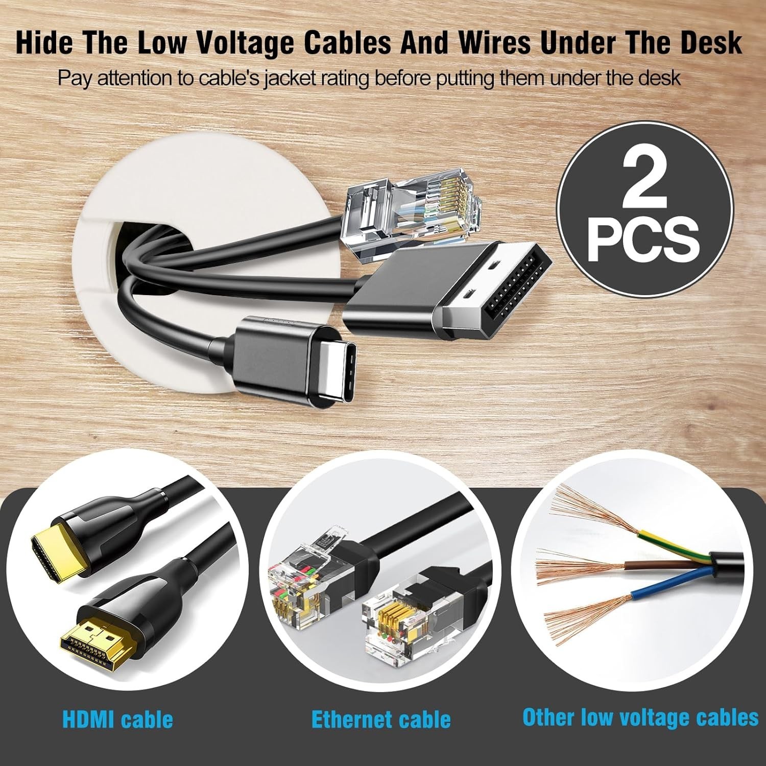 Durable 1-3/8″ ABS Plastic Desk Grommets – Neat and Versatile Cable Management