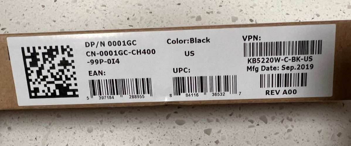 New / SEALED – Dell Wireless Keyboard KB5220W-C-BK-US – 0001GC – W/ USB Dongle