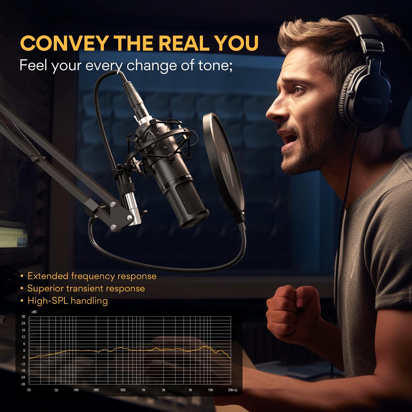 MAONO PM320S Condenser PC Microphone with XLR Cable, Boom Arm, Pop Black