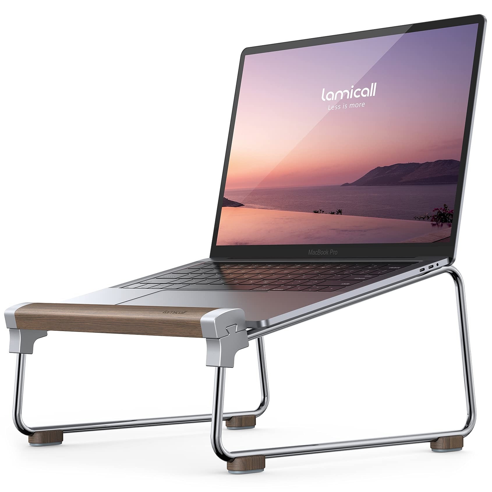 Lamicall Laptop Stand for Desk – Aluminum and Walnut Desktop Notebook Stand H…