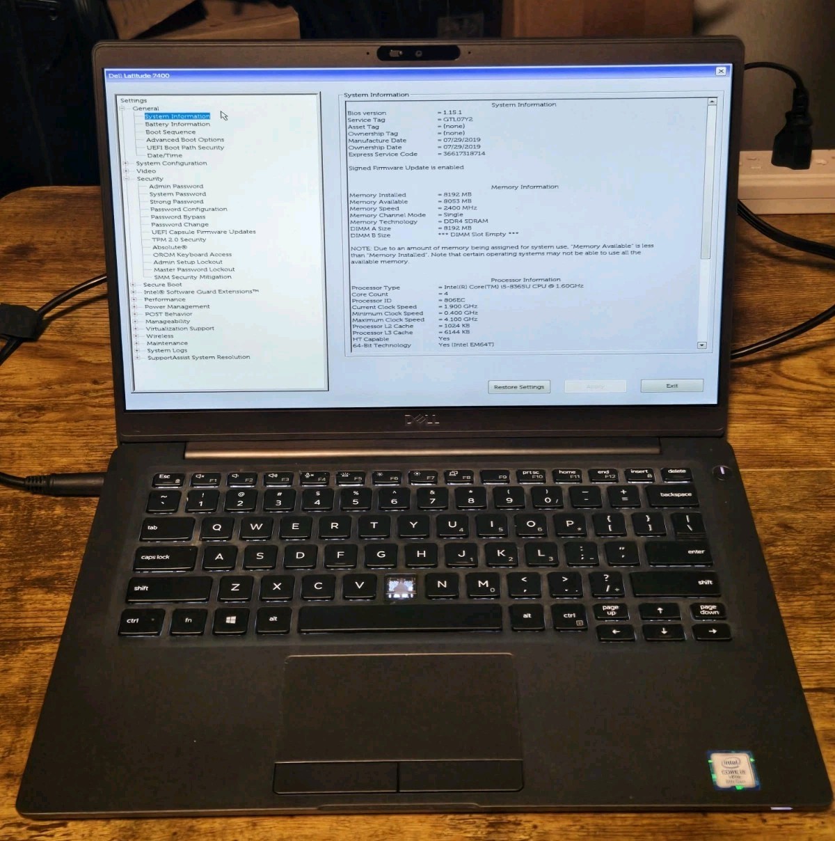 *Computrace* Dell Latitude 7400 I5-8365U 8GB *No SSD* Charger READ