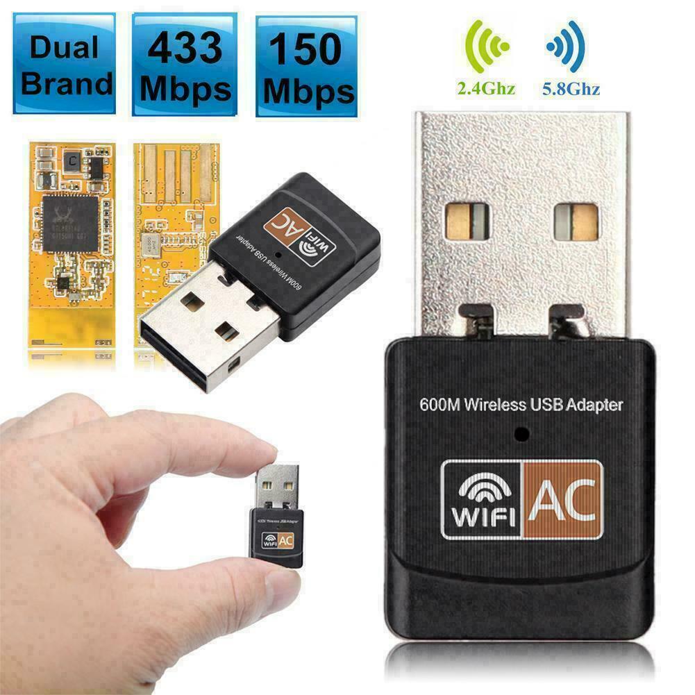 Mini Dual Band 600Mbps USB WiFi Wireless Adapter For Notebook Laptop PC Desktop