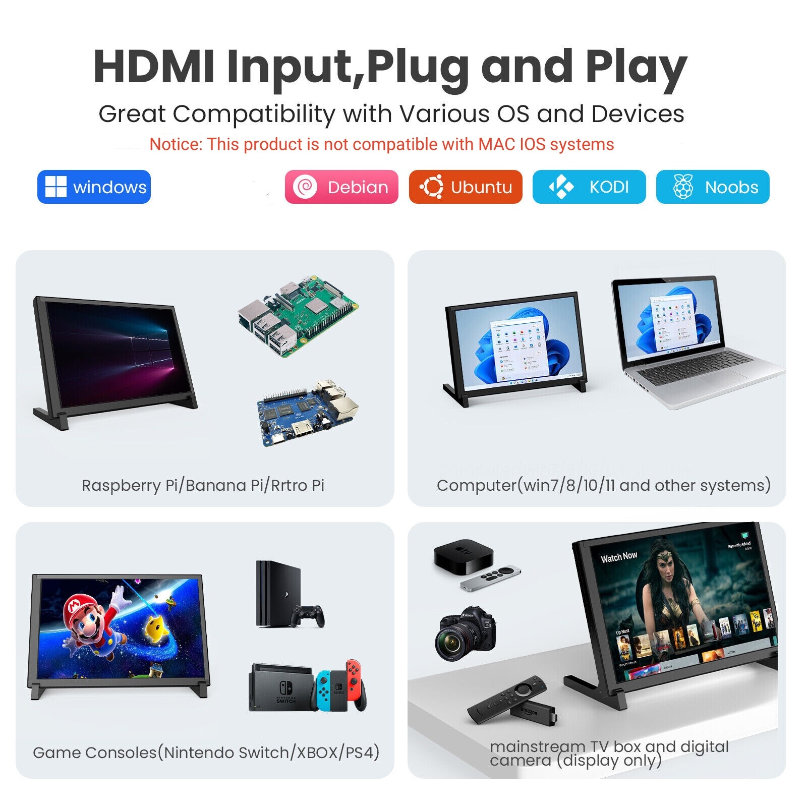 Touchscreen 10.1″ 16:9 Portable Monitor IPS 1280*800 Rechargeable Battery HDMI