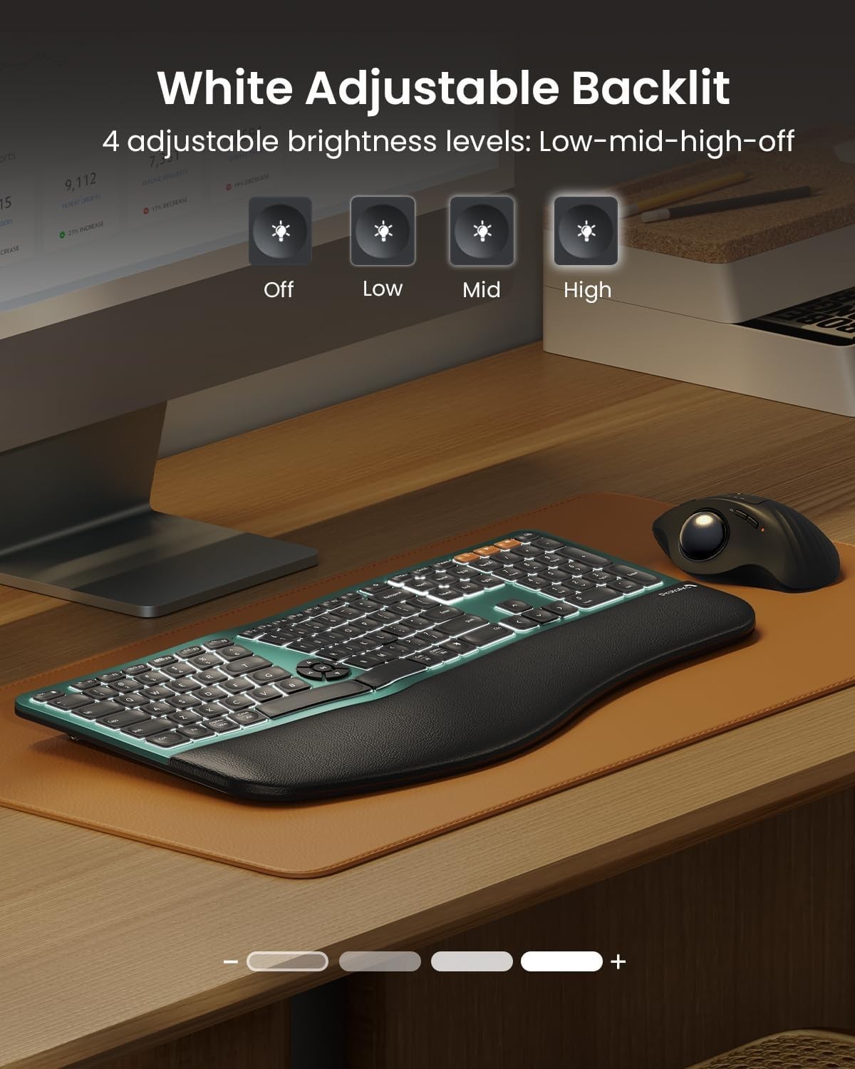 ProtoArc EK01 Plus Ergonomic Split Bluetooth Keyboard USB Wireless Backlit Green