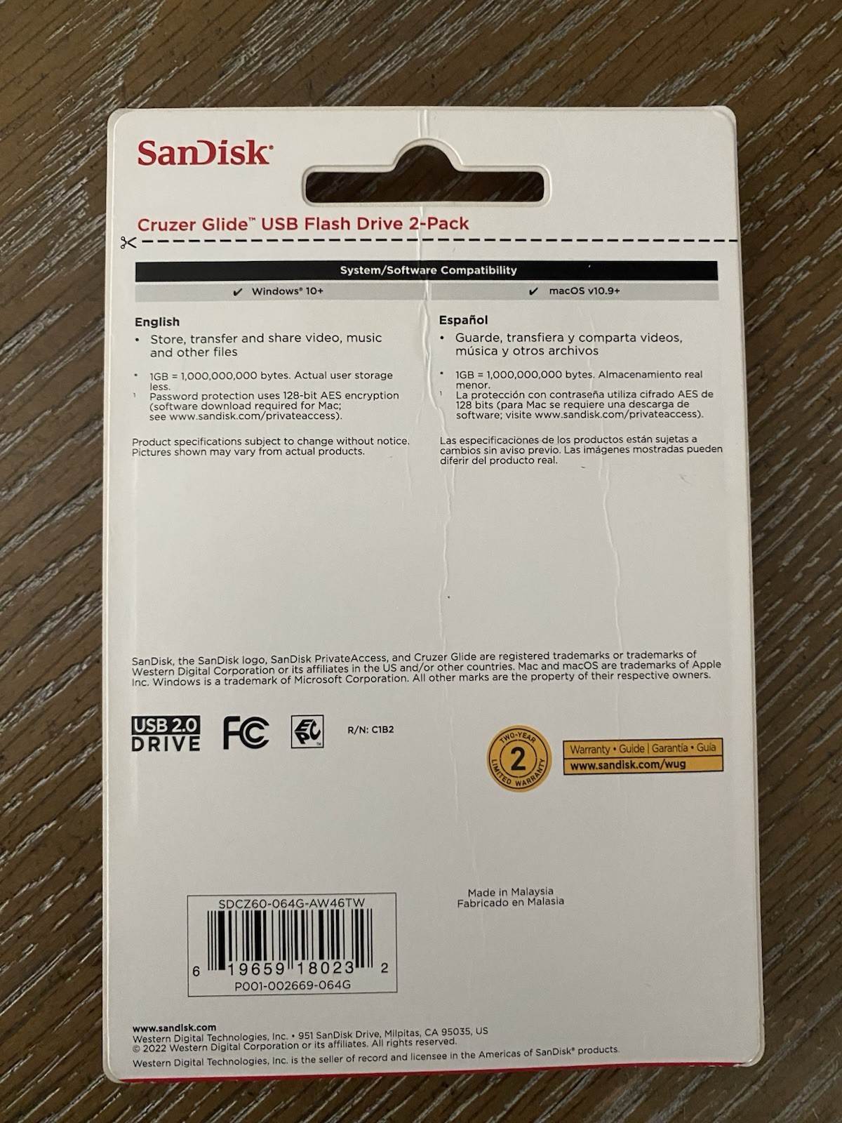 SanDisk Cruzer Glide USB 2.0 Flash Drive 2 Pack 64GB Each 128GB Total Sealed