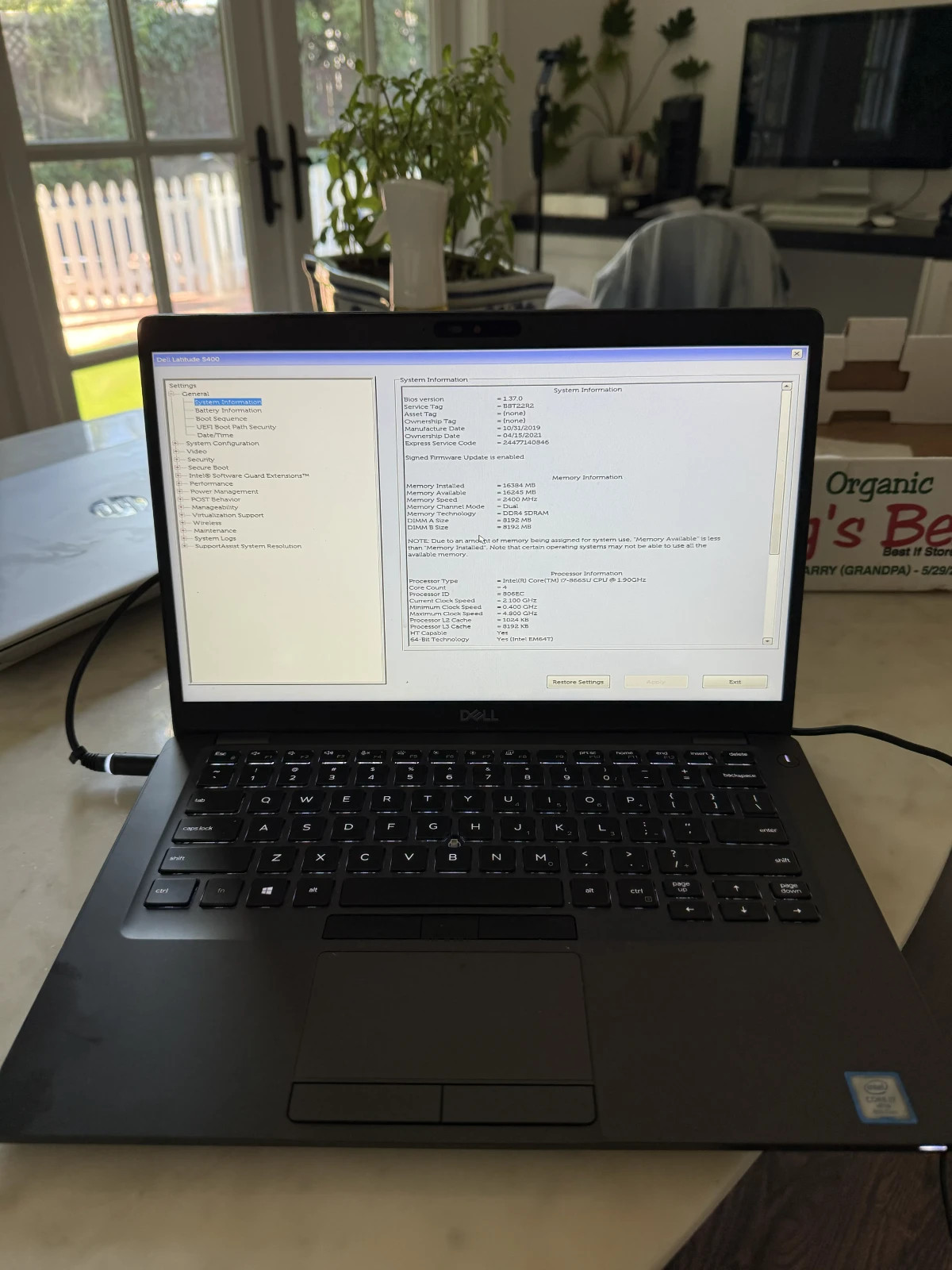 Dell Latitude 5400 Intel Core i7-8665U 1.9GHz 16GB, Dell Charger, No Hard Drive