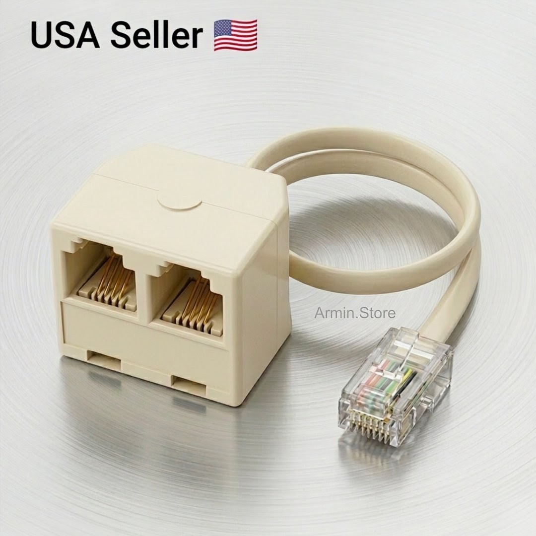 1 To 2 Ways RJ11 6P4C Male Telephone Jack Line Cord Female Splitter adapter Lan
