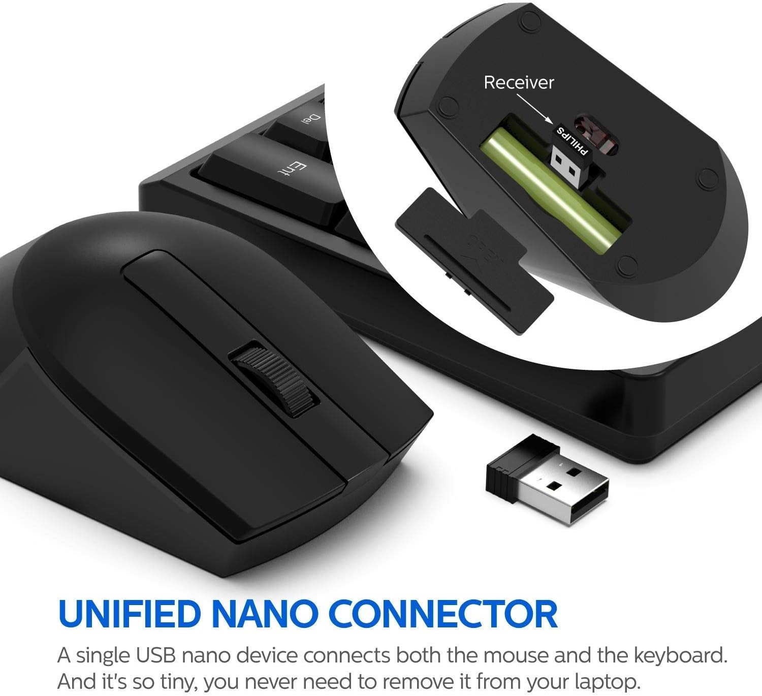 PHILIPS Wireless Keyboard and Mouse Combo | Optimized 2.4GHz Drop-Free Connectio