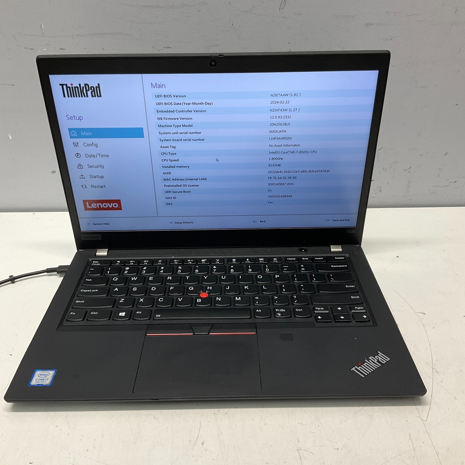 Lenovo Thinkpad T490 14” Intel Core i7-8665U 1.90GHz 8GB Laptop READ ISSUE