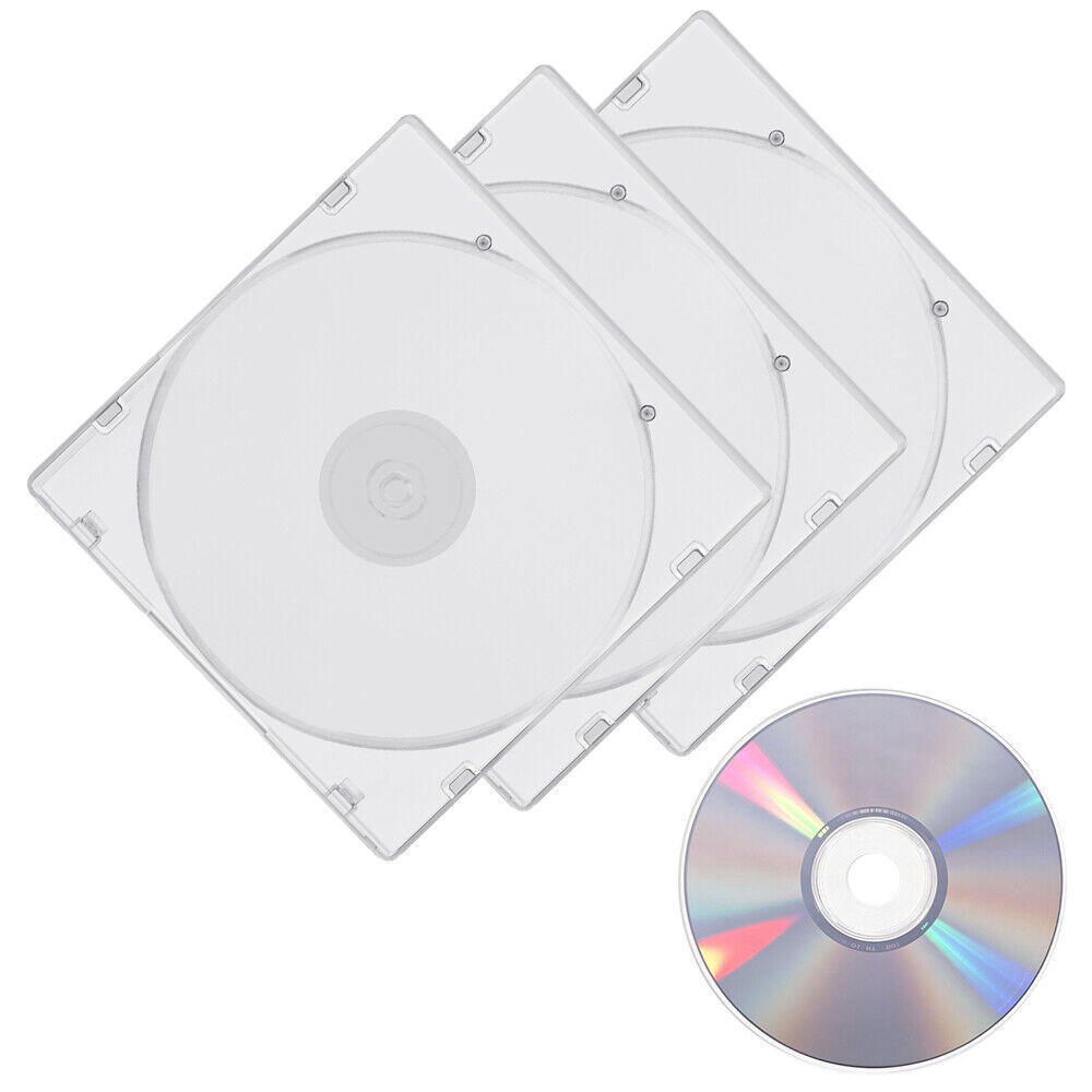 20/50/100/150 Pack Slim Clear CD Jewel Cases Single DVD Disc Storage Clear Tray