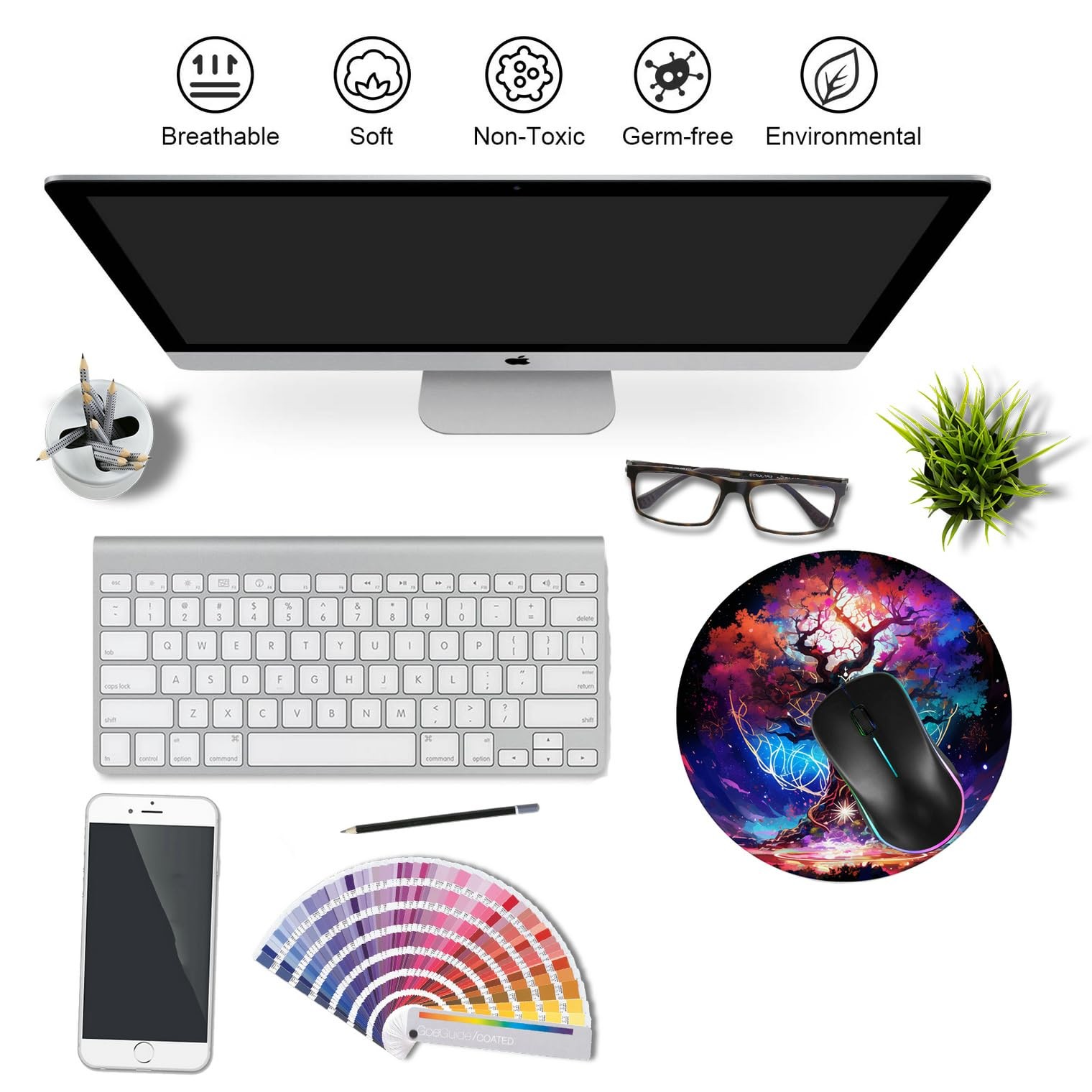 Round Mouse Pad,Gaming Mouse Pad,Non-Slip Rubber Base Mouse Mat with Stitched…