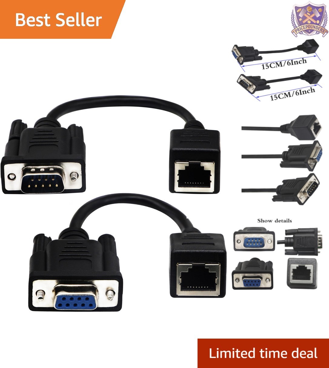 RJ45 to RS232 Cable 2 Pack DB9 Serial Port Female & Male Ethernet LAN Console