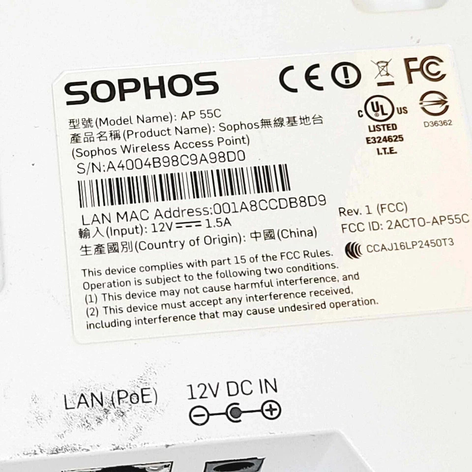 SOPHOS AP 55C WIRELESS ACCESS POINT ROBUST DUAL-BAND CONCURRENT WI-FI HIGH-SPEED