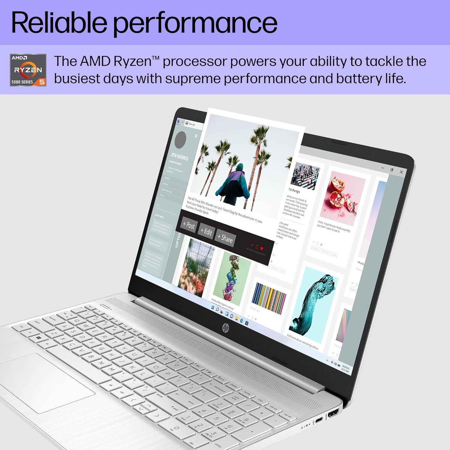 HP 15 inch Laptop, HD Display, AMD Ryzen 5 5500U, 8 GB RAM, 256 GB SSD Win 11