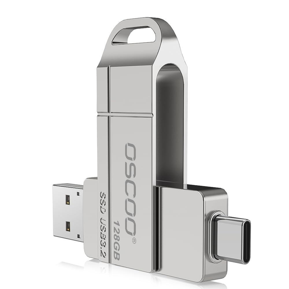 128GB USB 3.2 Flash Drive, 550MB/s Speed, Dual USB-C & USB-A, iPhone & Android B