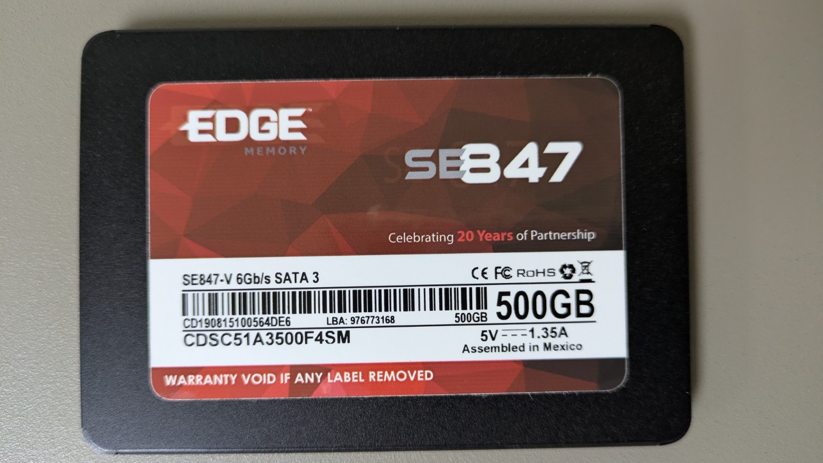 EDGE Memory SE847-V SSD 2.5” 500 GB SATA Solid State Drive