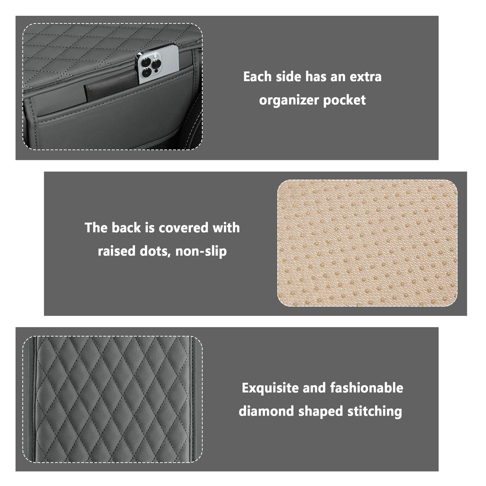 Stacool Upgraded Center Console Cover, Microfiber 12.13*7.80*0.79 inch, Gray