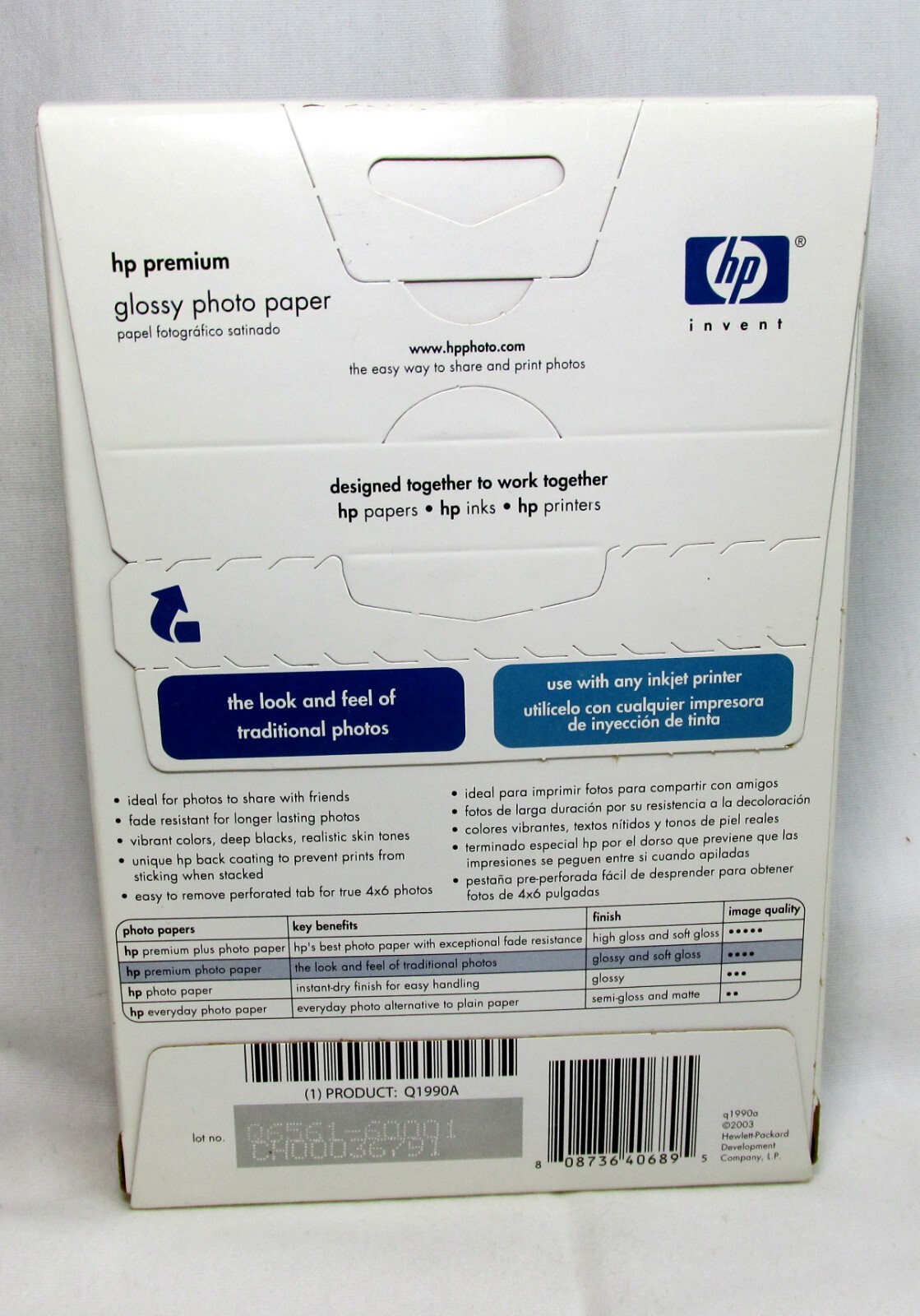HP Premium Glossy Photo Paper 4X6 Inject 100 Sheets 10 Mil Papel NEW Sealed