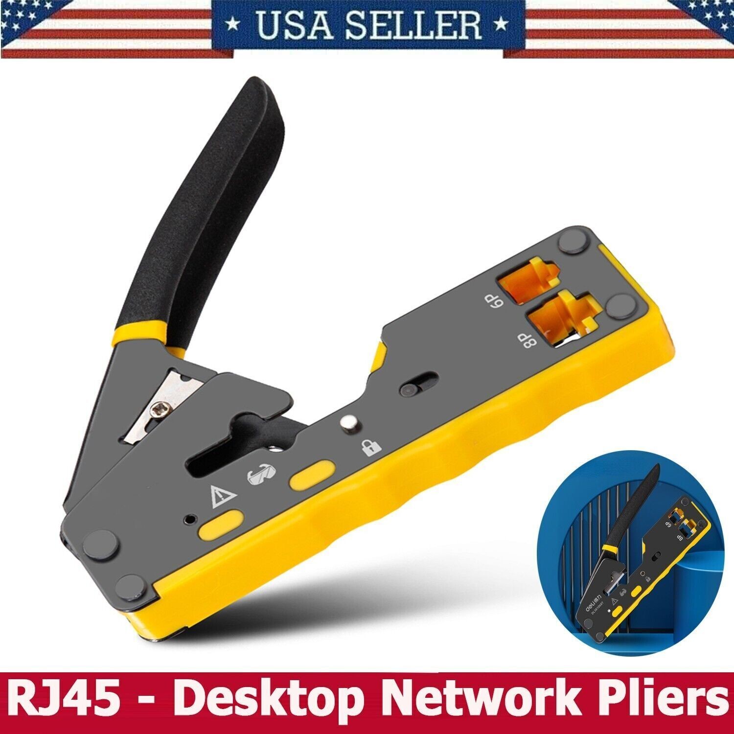 RJ45 Crimp Tool, Compact Design for Cat5e/Cat6 Connectors, All-in-One Pliers