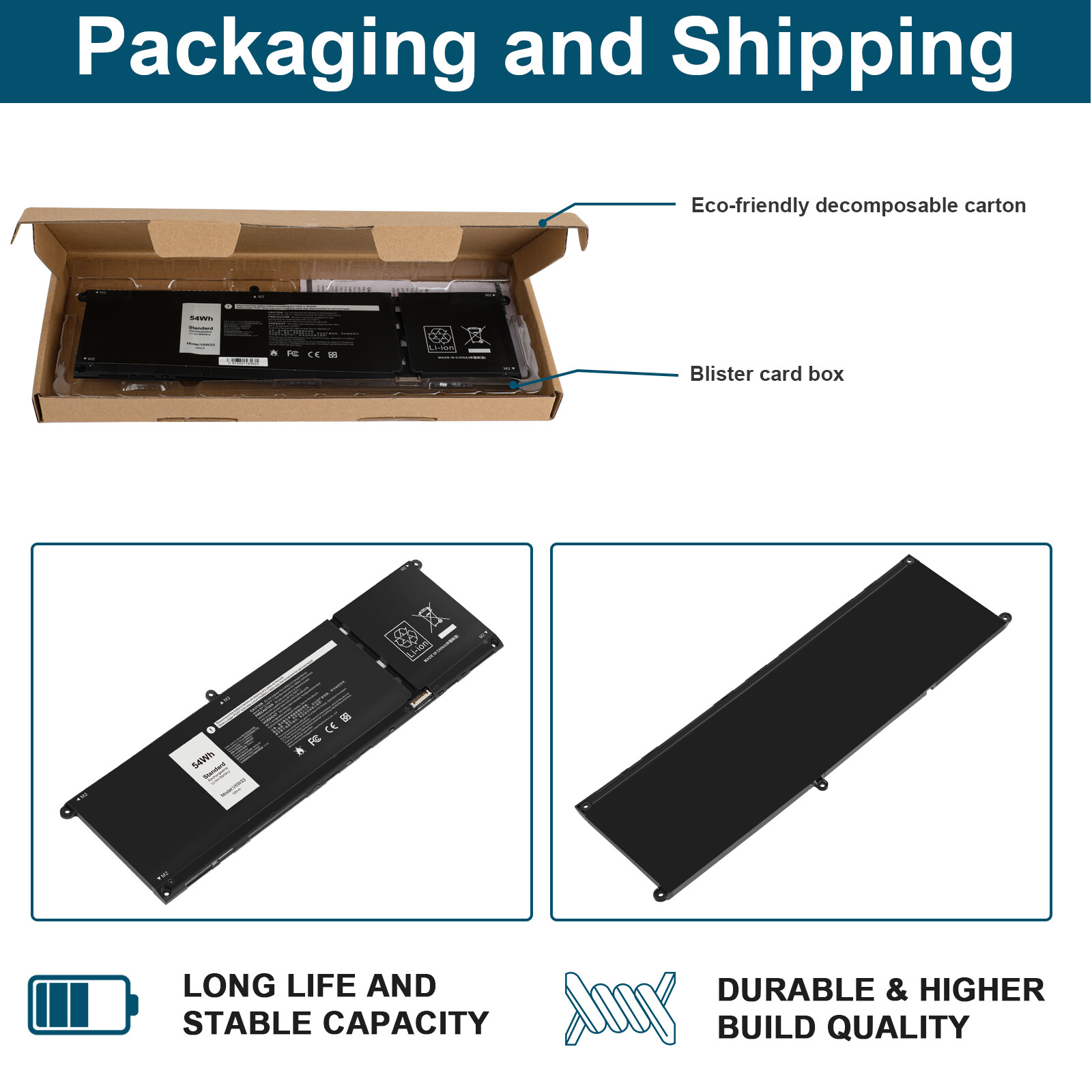 V6W33 Laptop Battery Replacement for Dell Latitude 3320 3420 3520 Inspiron 5410