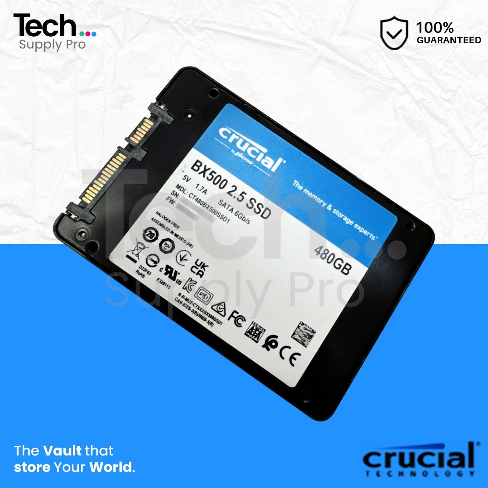 CT480BX500SSD1 Crucial BX500 480GB SATA 6GB/s 2.5″ Solid State Drive