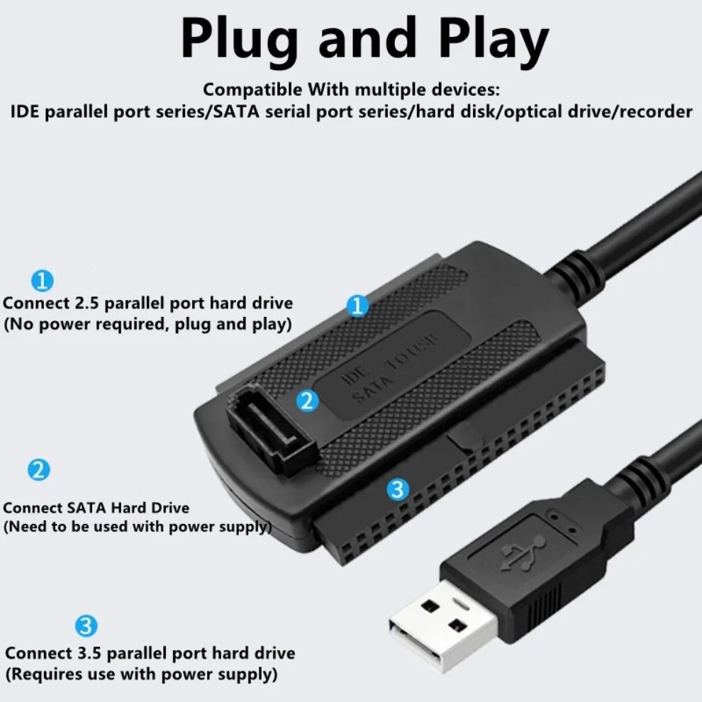 New IDE SATA to USB 2.0 Adapter Converter Cable For 2.5 3.5 Inch Hard Drive HD