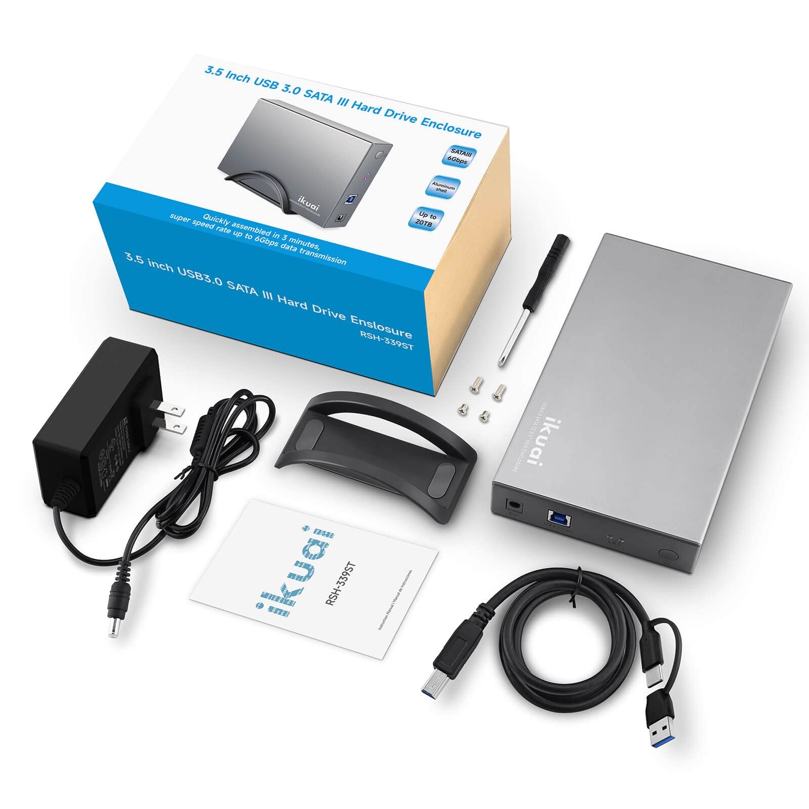 Hard Drive Enclosure 3.5″ Aluminum USB 3.0 / USB C to SATA Hard Drive Dock Ca…