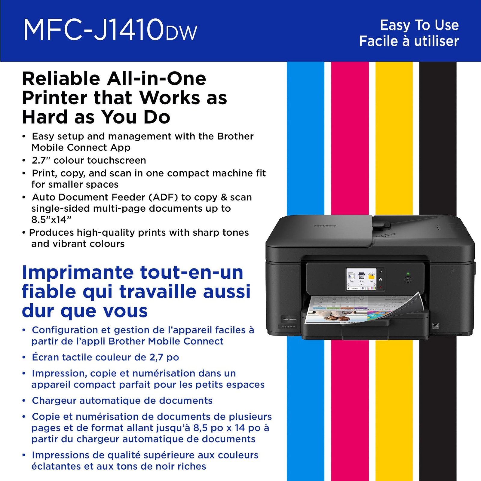 Brother Work Smart MFC-J1410DW Wireless Color All-In-One Inkjet Printer