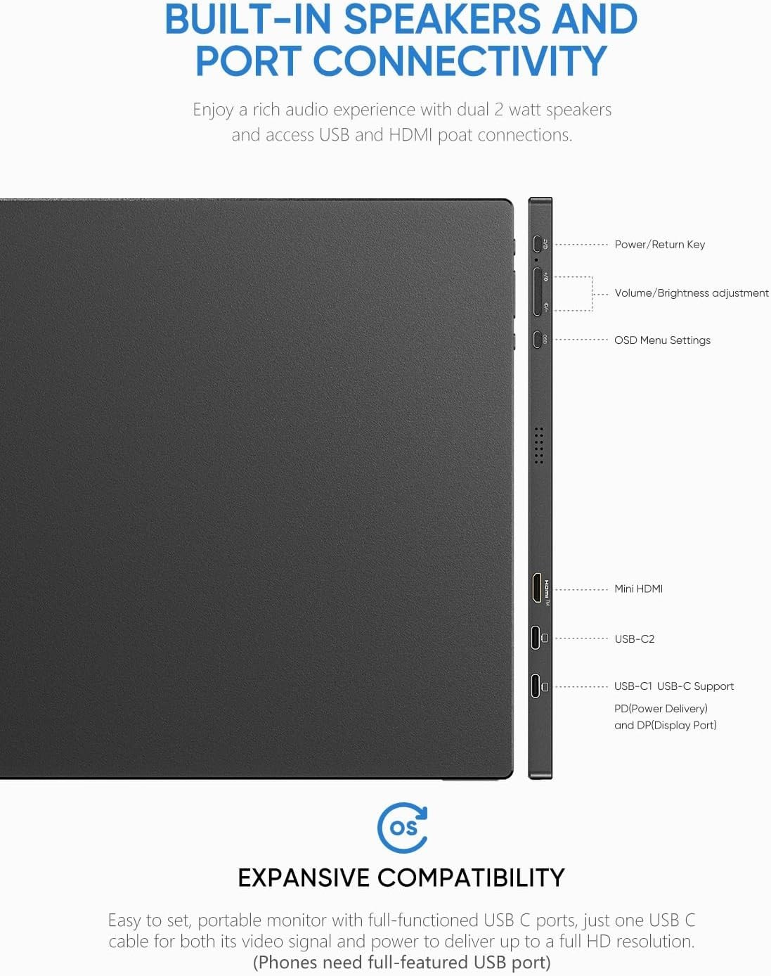 ARZOPA Portable Monitor, 15.6” 1080P FHD Laptop Monitor