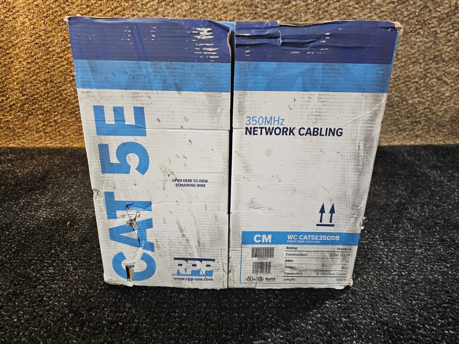 RPP WC CAT5E350BB 1000 Ft 24Awg CAT 5E 4 Pair U/UTP 350MHz Solid Copper CM Cable