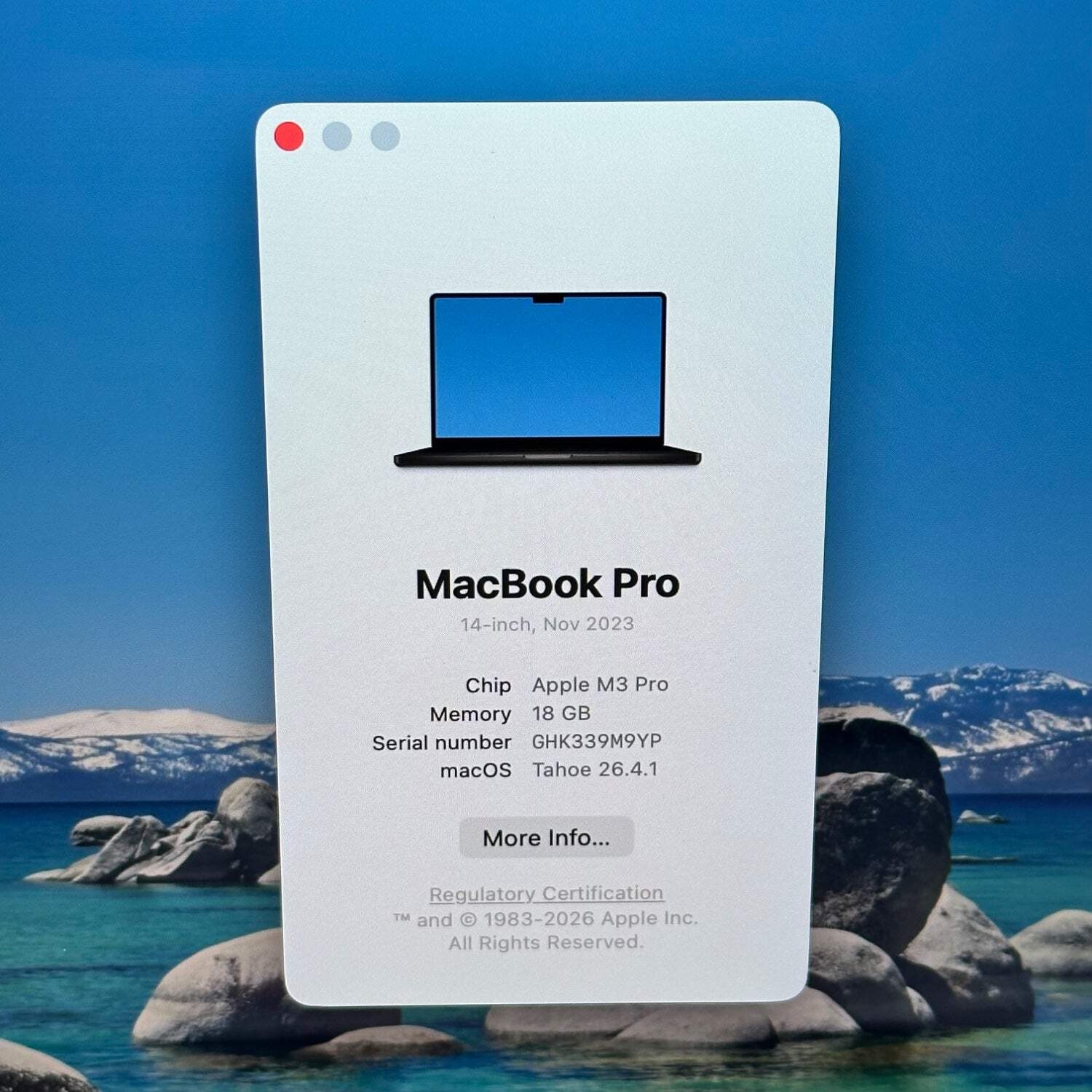 2023 Apple MacBook Pro 14″ M3 Pro 14C GPU 4.0GHz 18GB RAM 512GB SSD A2992