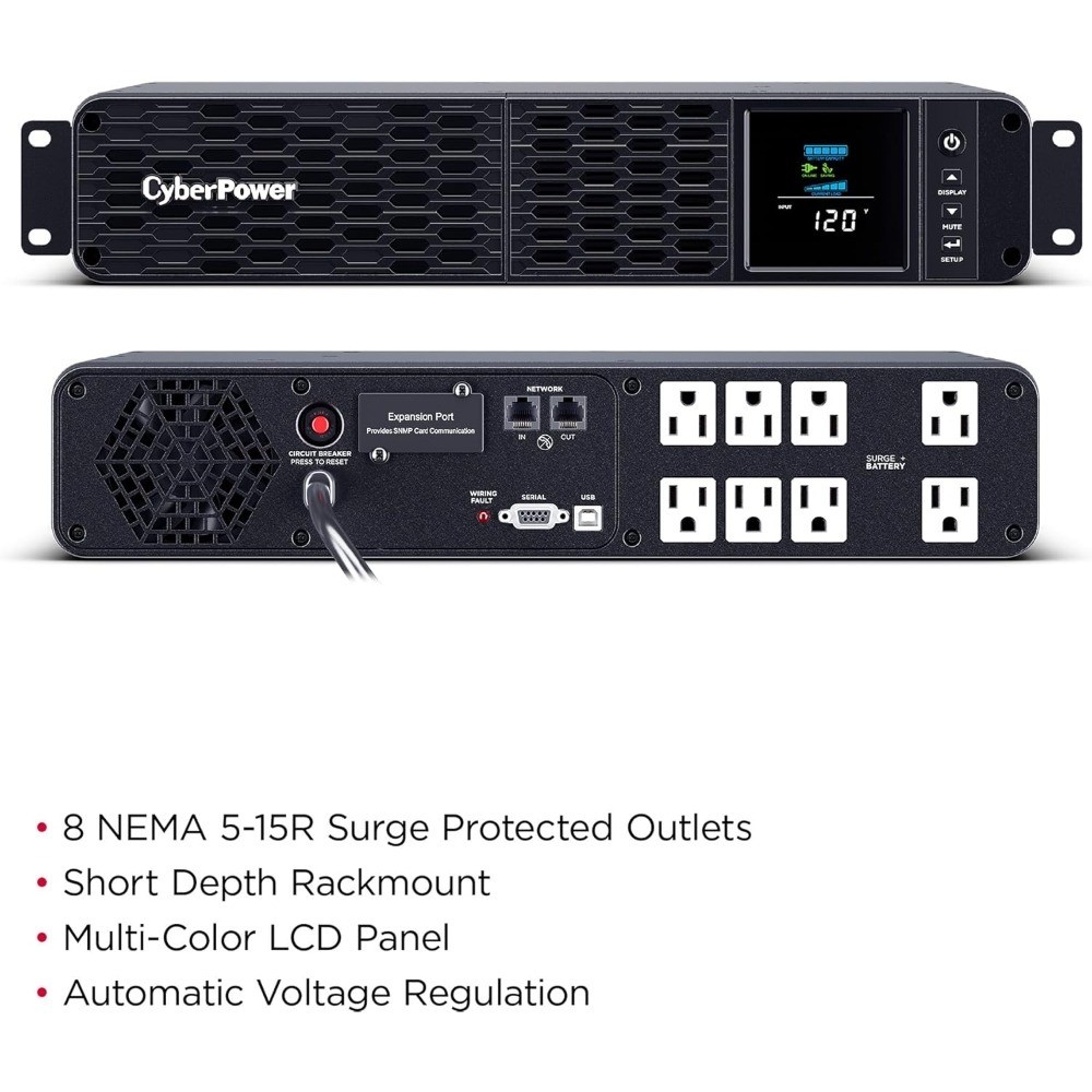 2U Rackmount UPS Battery Backup and Surge Protector 1500VA 1000W AVR Sinewave