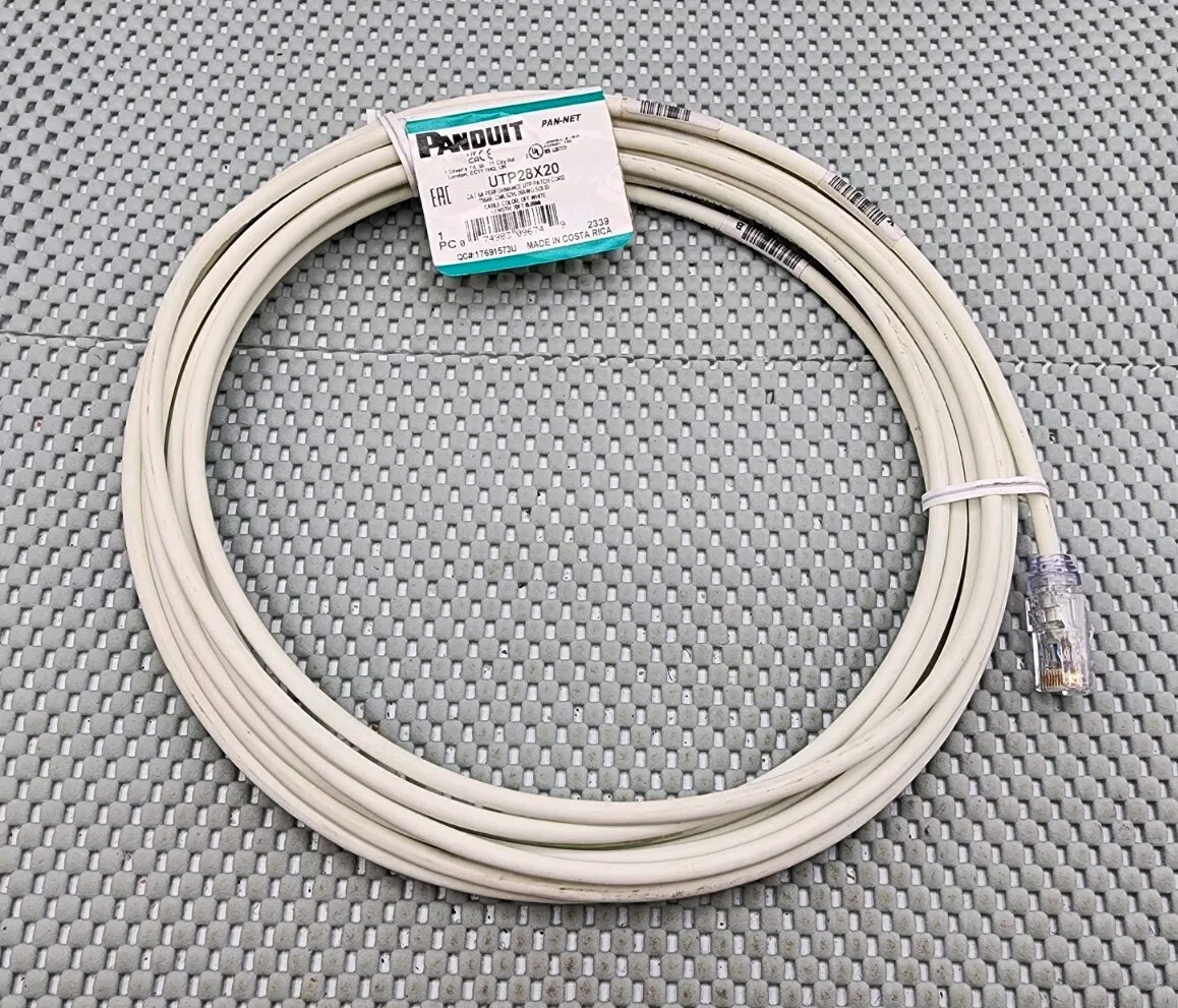 20 ft Panduit UTP28X20 28 AWG Copper Cat 6A U/UTP Patch Cord Off White