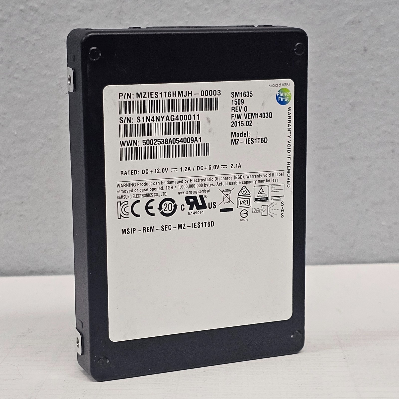 SAMSUNG SM1635 SAS 12G MLC MZ-IES1T60 MZIES1T6HMJ 1.6TB SSD 100% Health
