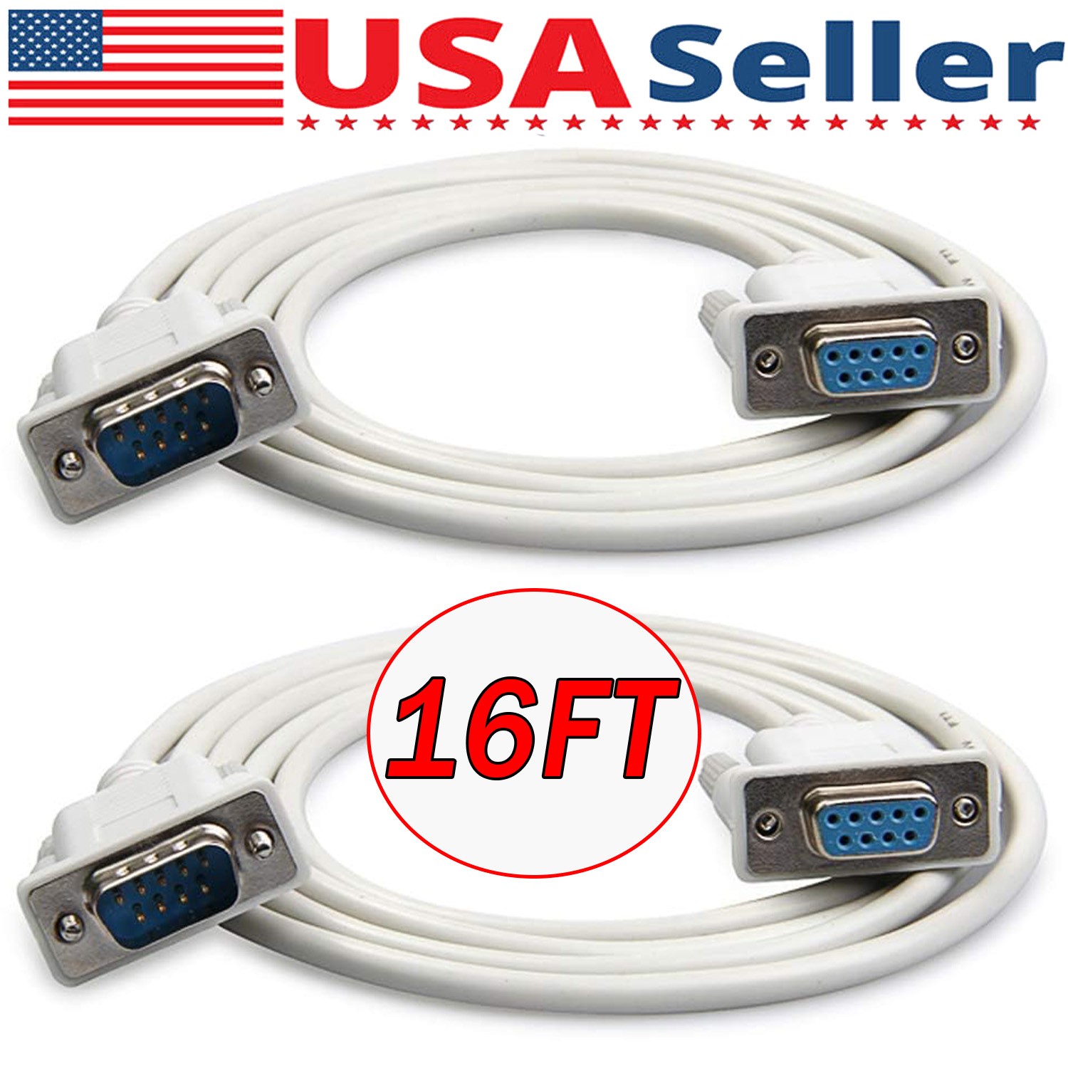 16FT DB9 RS232 Male to Female Serial Port Extension Cable Cord Lot