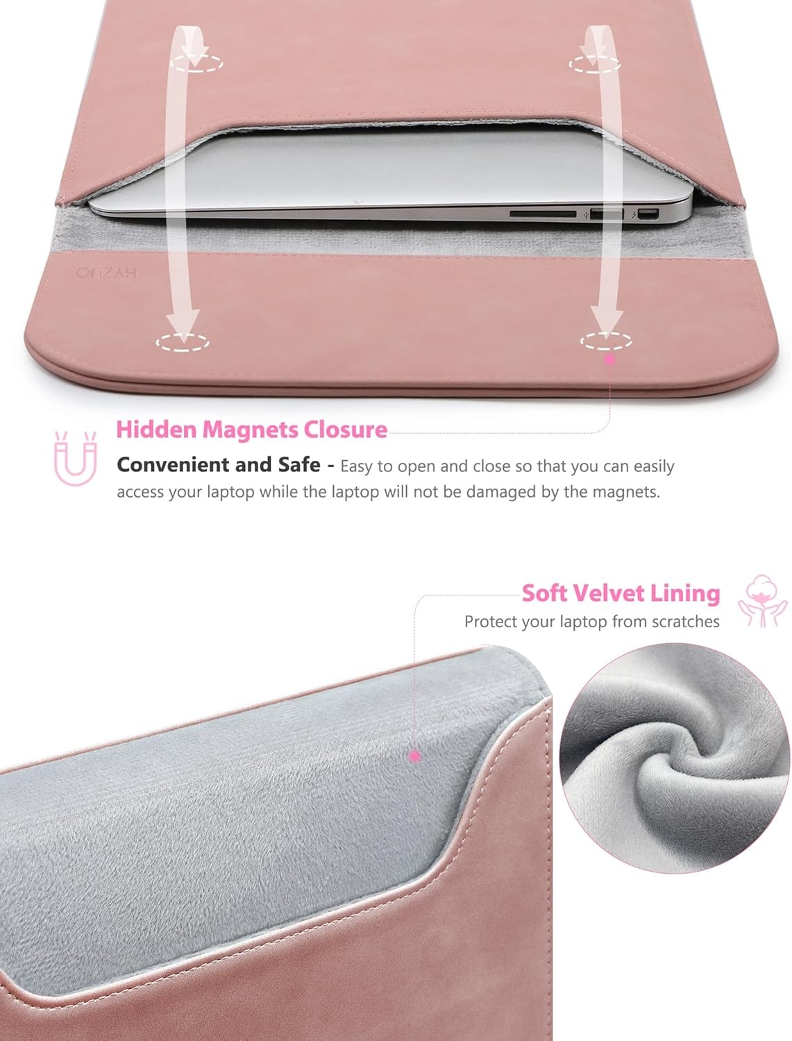 Pink Faux Suede Laptop Sleeve 15-16 Inch for MacBook Pro 16 M5/M4/M3/M2/M1 Max/P