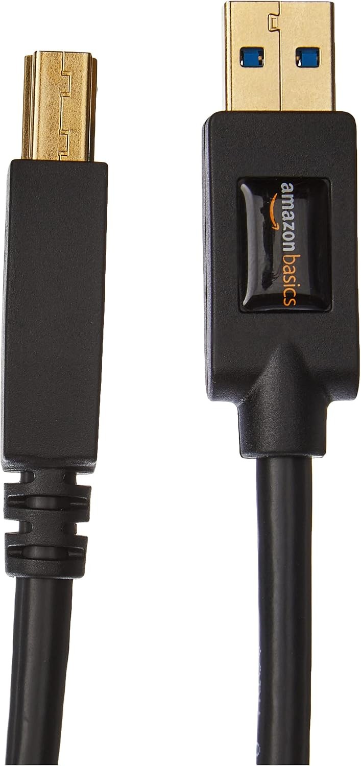 Amazon Basics USB-A to USB-B 3.0 Cable, 4.8Gbps High-Speed w/ Gold-Plated