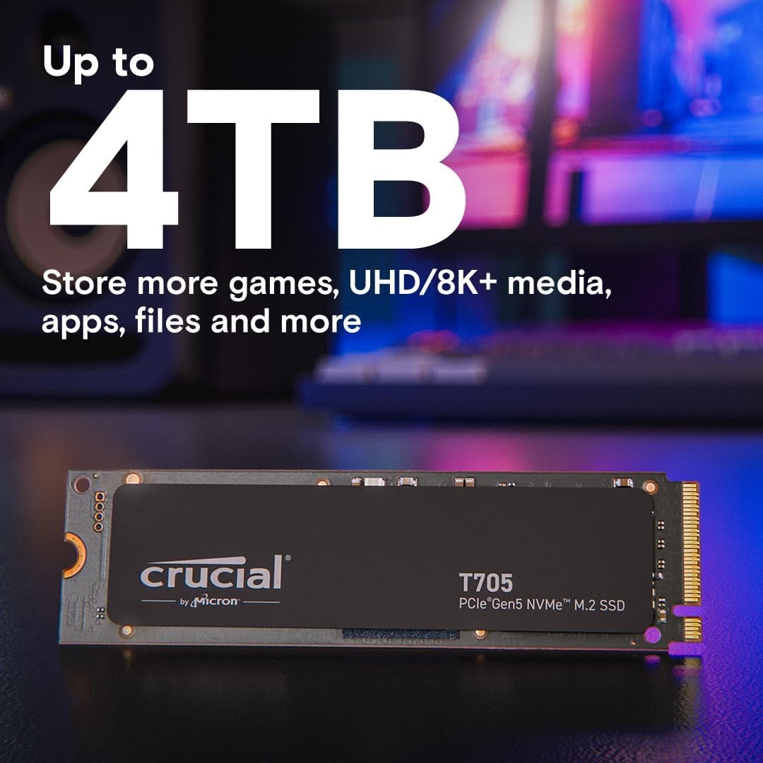 Crucial T705 2TB PCIe Gen5 NVMe M.2 SSD-Up to 14,500 MB/s Internal SSD