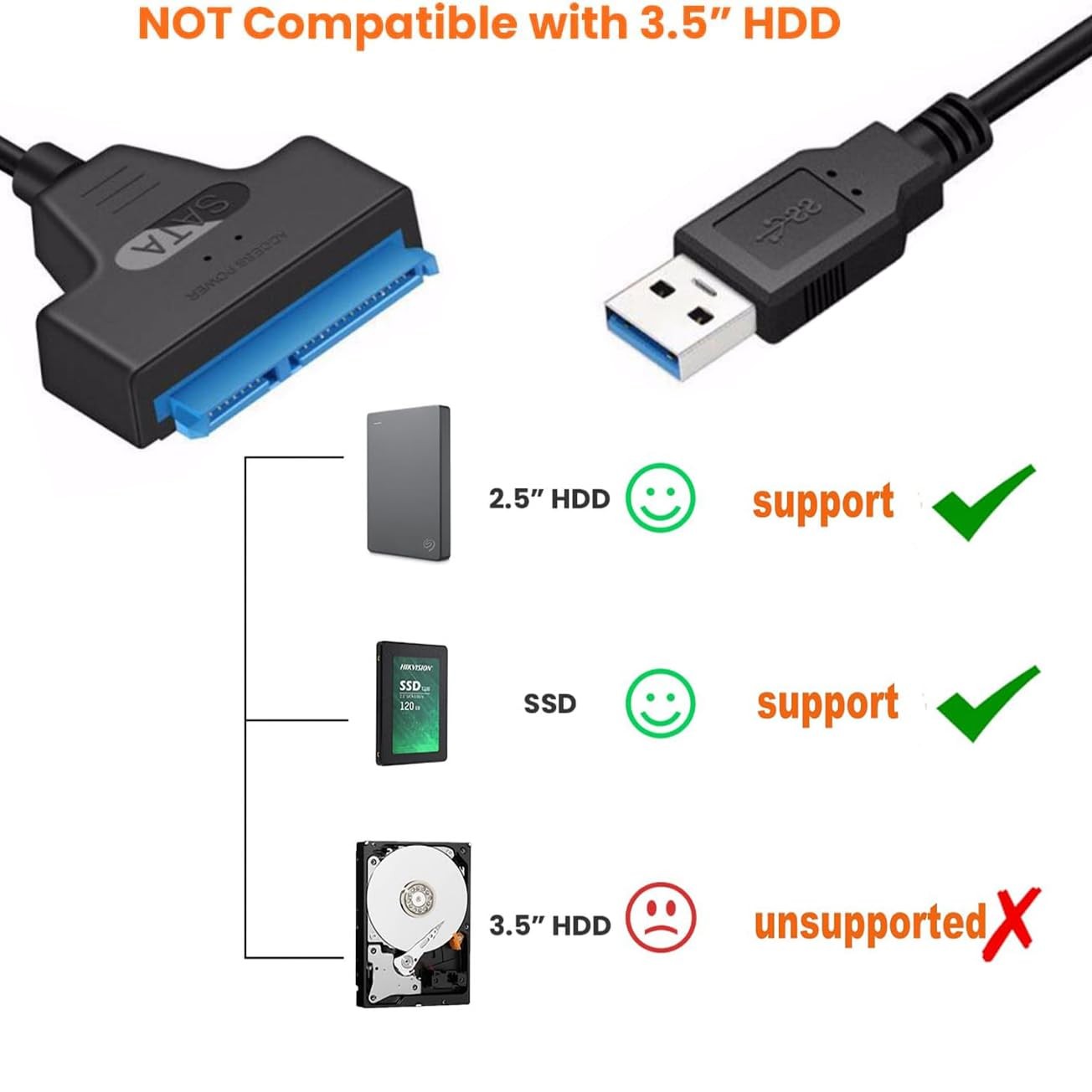 Sqruchel SATA to USB 3.0 Adapter – External Hard 2.5 inches, Black