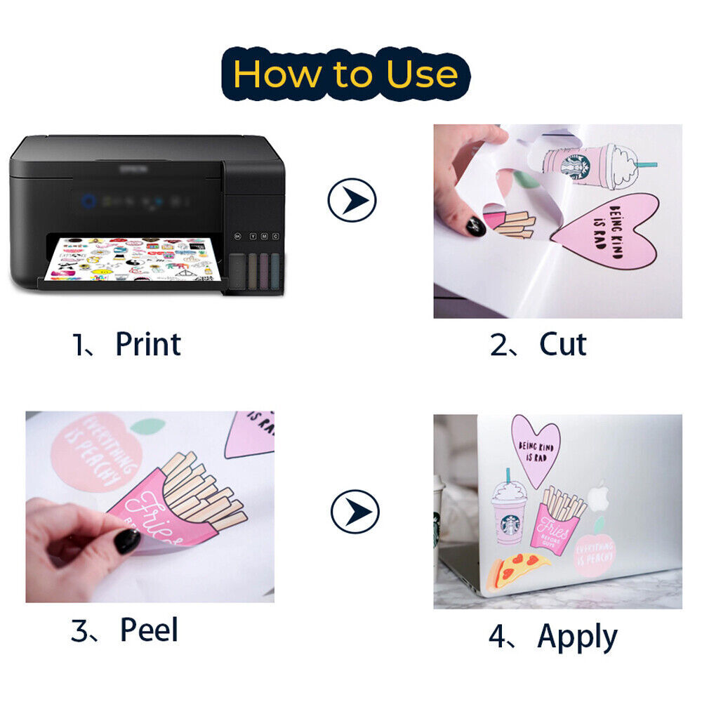 20-100x Vinyl Sticker Paper Glossy Matte Clear Waterproof Printable Inkjet Laser