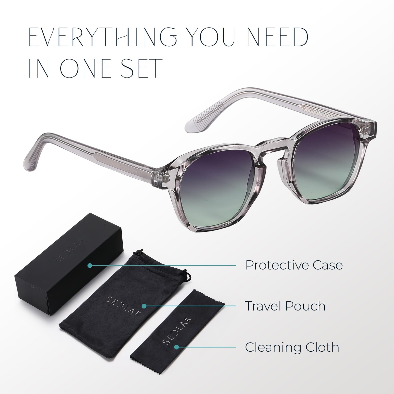 Emerald Blue-Light Blocking Sunglasses – Transparent Frame, Green Fade Polyca…