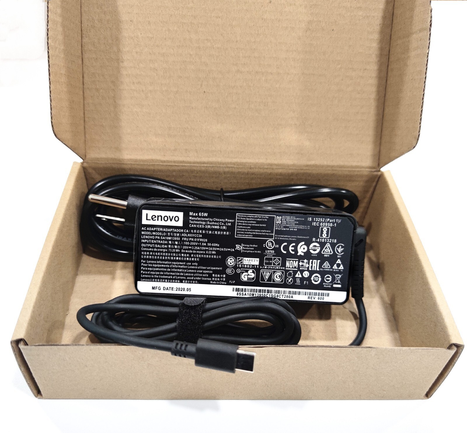 Genuine 65W USB-C Adapter for Lenovo ThinkPad E14 E15 T480s T490 T14 T15 X1 X13