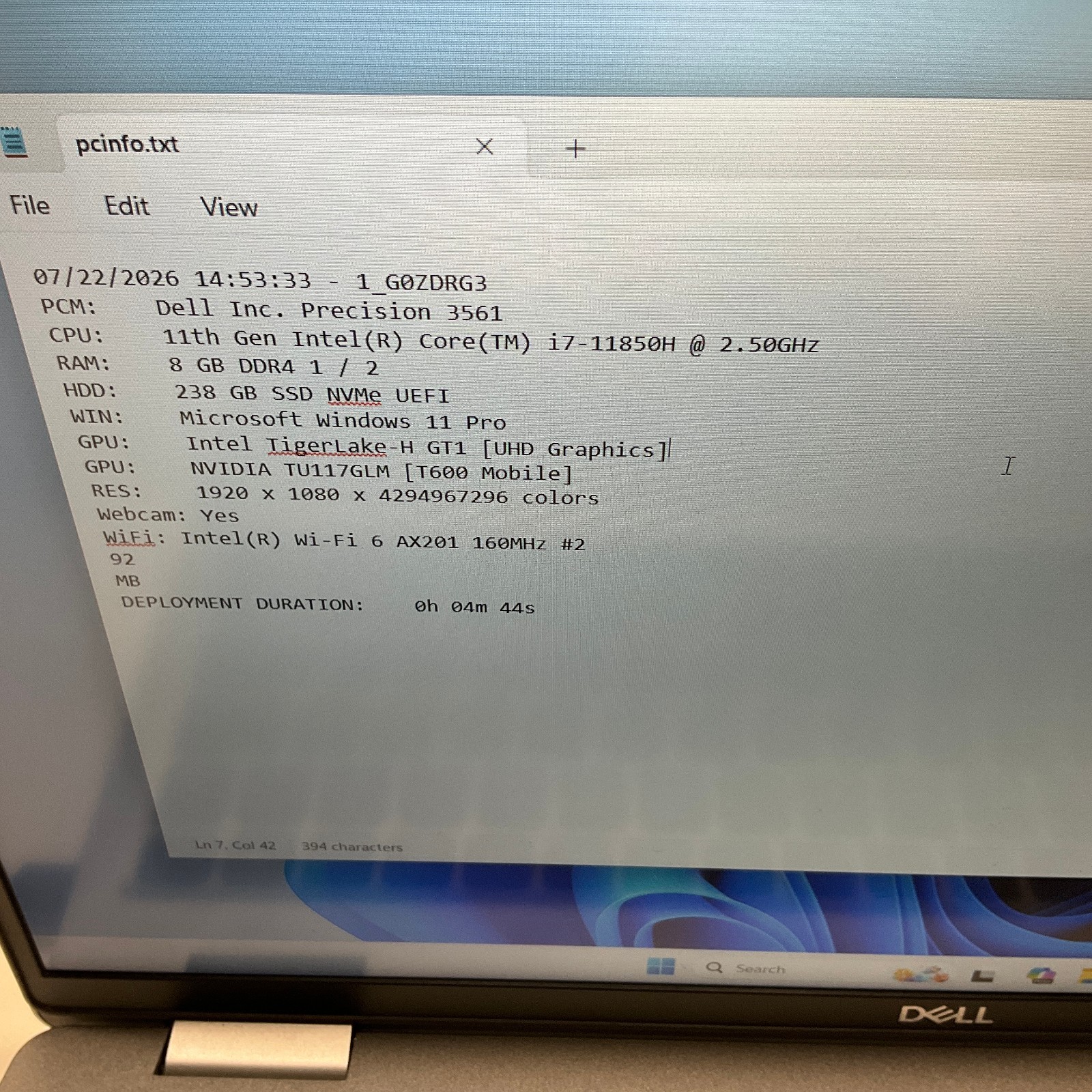 Dell Precision 3561 15.6″ i7-11850H @ 2.5GHz 8GB RAM 256GB SSD T600 Win 11 Pro